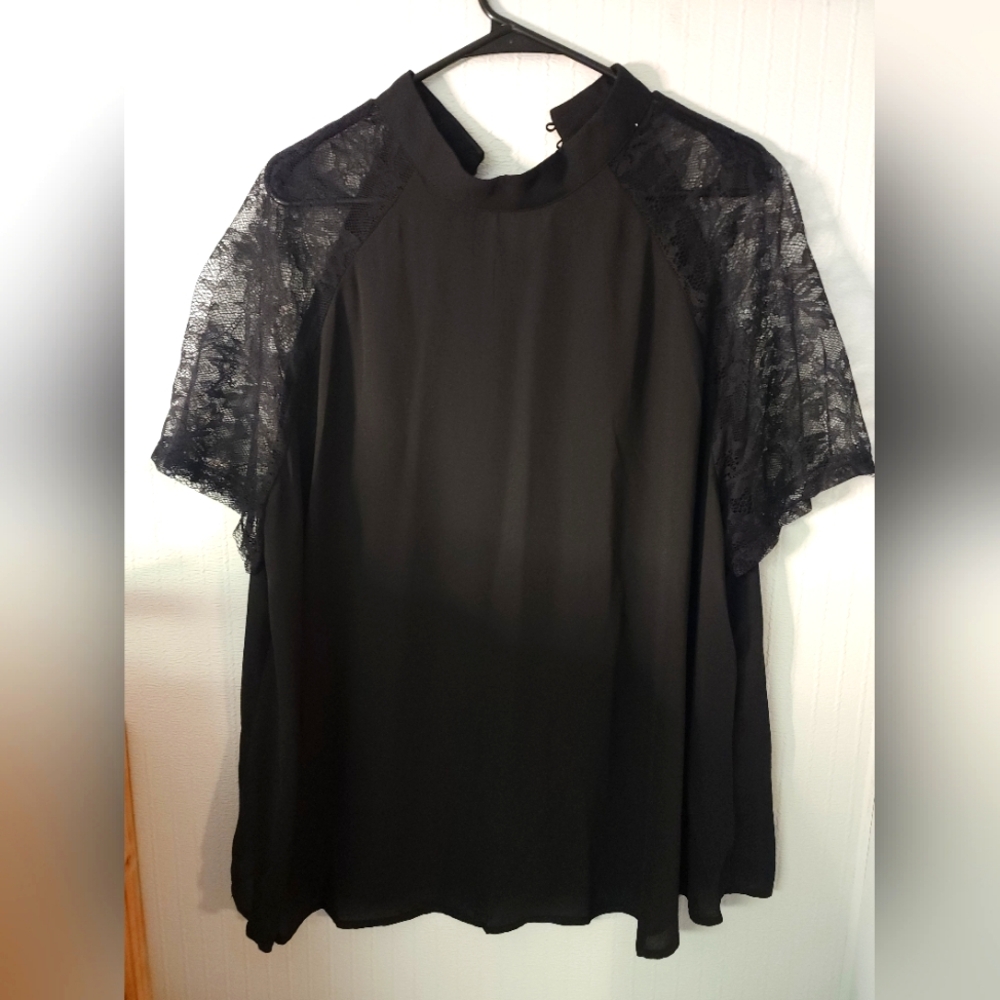 Black Lace Sleeve Top